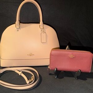 Coach Pebbled Leather Dome Satchel with Zip-Around Wallet - Blush Pink & Rose